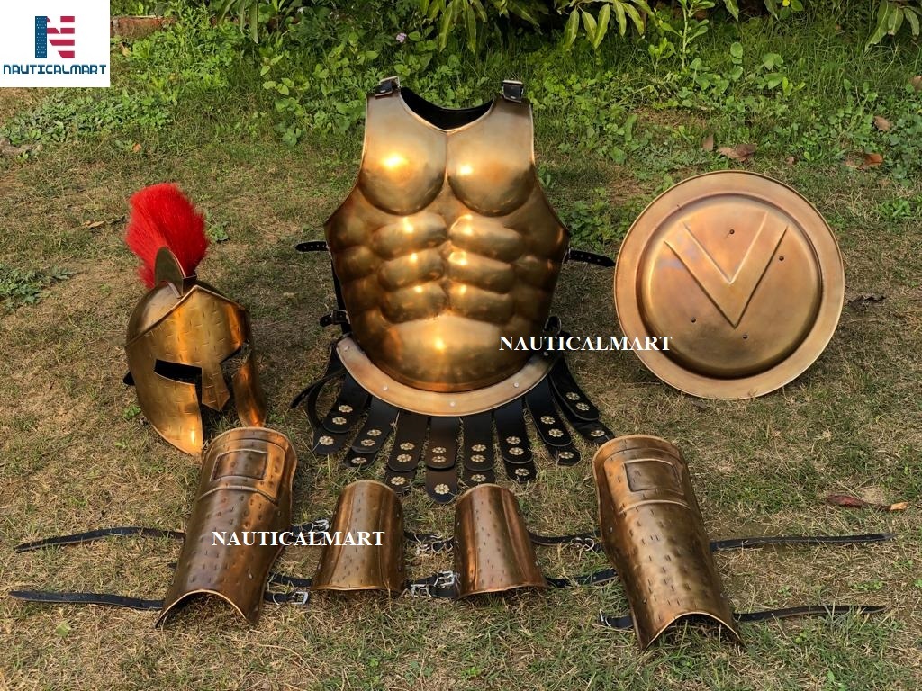NauticalMart Muscle Armor Breastplate with Greek Spartan Helmet and Leg or Arm G