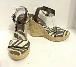 Michael Kors Violet Womens Espadrille Sandals Zebra Brown/Tan Platform Heel 7.5M - $39.59