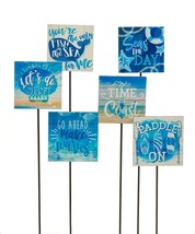 Nautical Garden Stakes Set of 6 Blue with Sentiments Sea Inspired Ocean Lake 