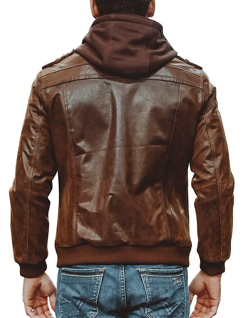 Men Genuine Lightweight Brown Leather Motorcycle Jacket Men with