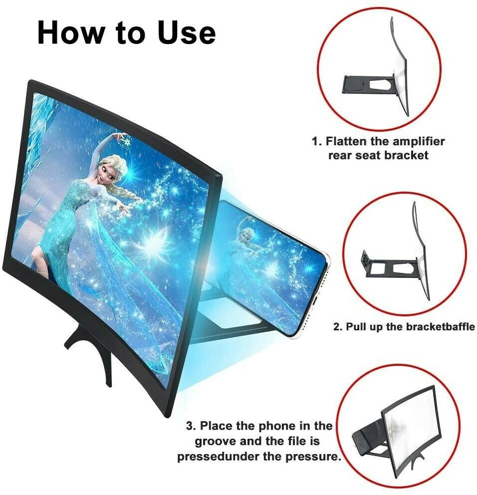 12" 3D Curved Surface Mobile Cell Phone Screen Enlarger Amplifier