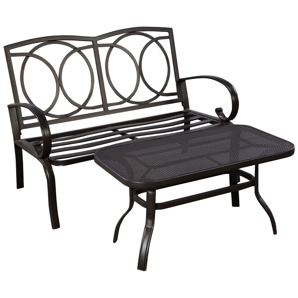 Outdoor Patio Sofa Bistro Steel Seat Coffee Table Loveseat Cushion