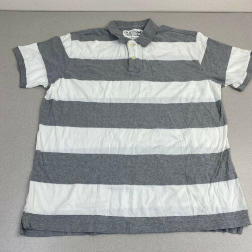 Old Navy Polo Shirt Mens 2XL Gray White Long Sleeve Cotton Striped ...