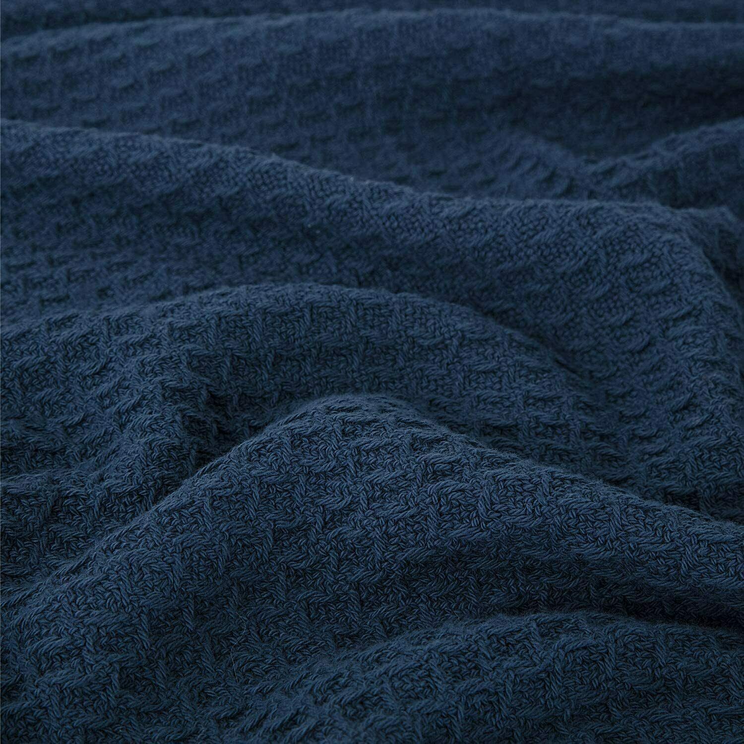 King Waffle Blanket Woven Navy Blue 104" x 90" Home Decor Soft Cotton