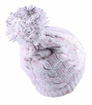 Bench Womens Chasse Cream Pink Cable Knit Poly Bobble Pom Beanie Winter Hat NWT image 2