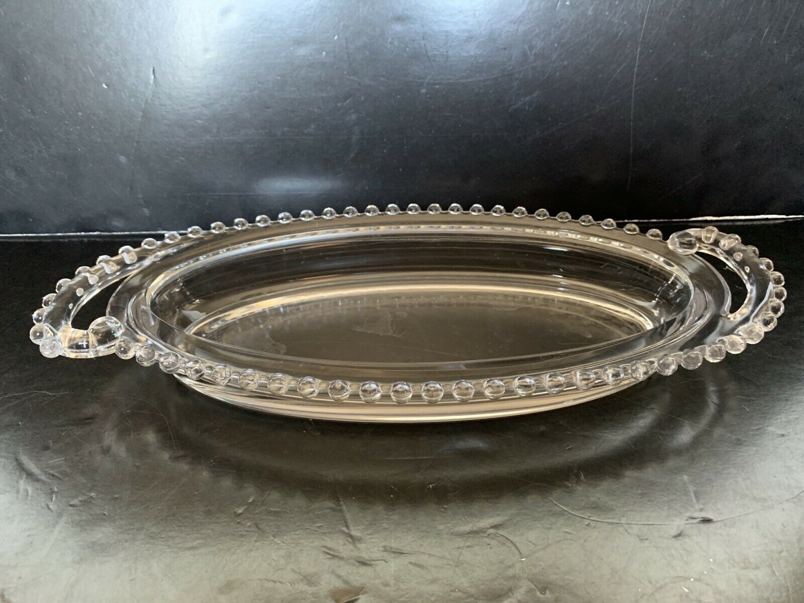 Vintage Imperial Glass Candlewick Oval Relish Dish w/handles 13