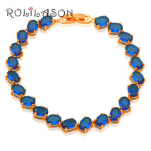 ROLILASON Bracelets for Women Zircon Gold Tone Blue Crystal Charm bracelets Heal - $17.98