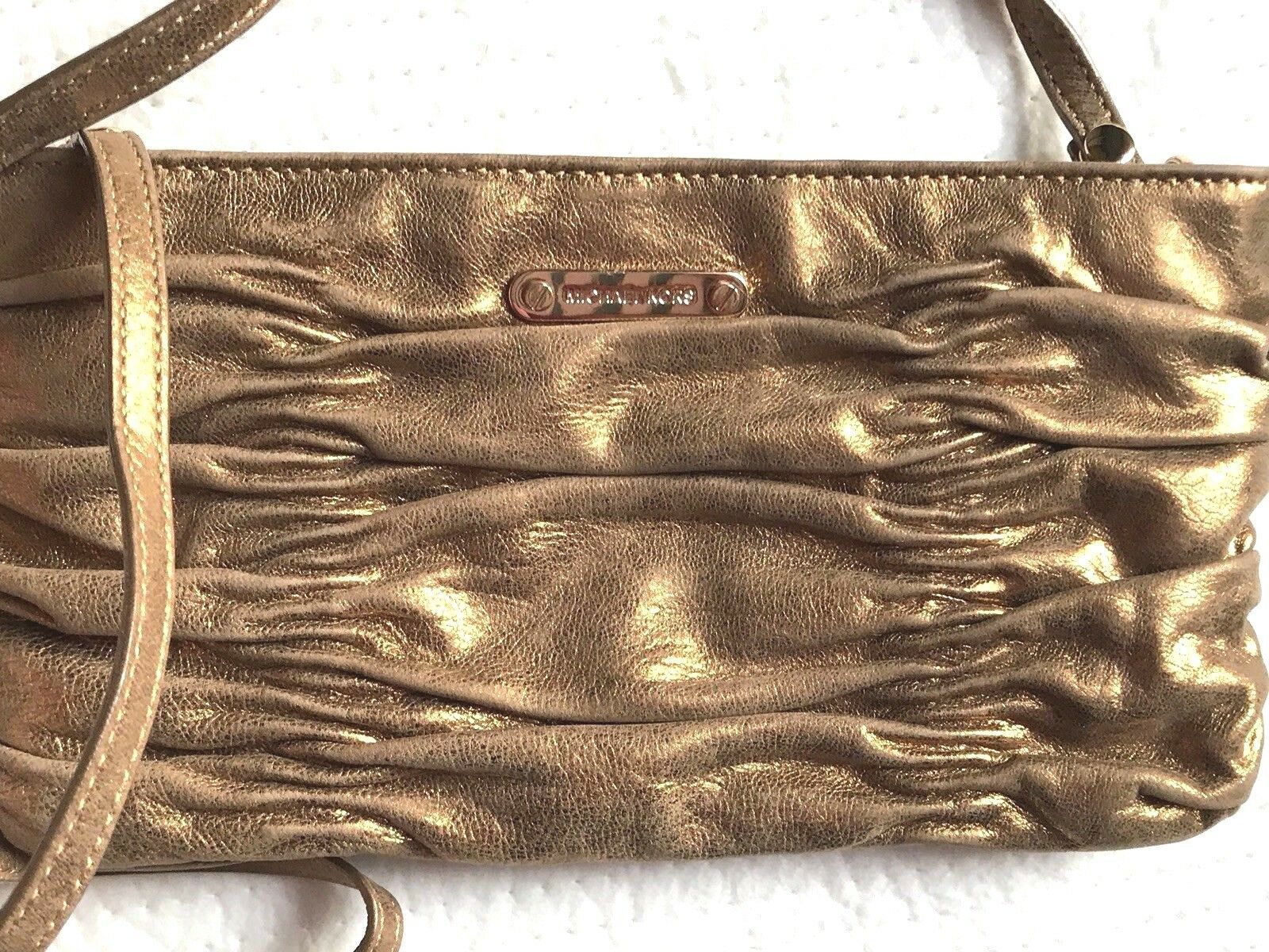 Michael Kors Gold Ruched Leather ster Shoulder Bag Wristlet Clutch