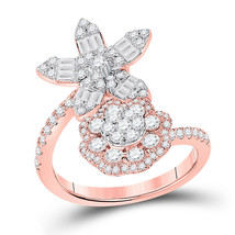 14kt Rose Gold Womens Baguette Diamond Bypass Flower Cocktail Ring 1-1/3... - £1,317.43 GBP