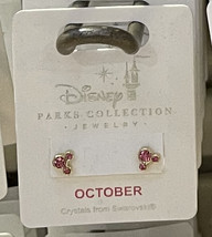 Disney Parks Mickey  Mouse Rose October Faux Birthstone Stud Earrings Gold Color