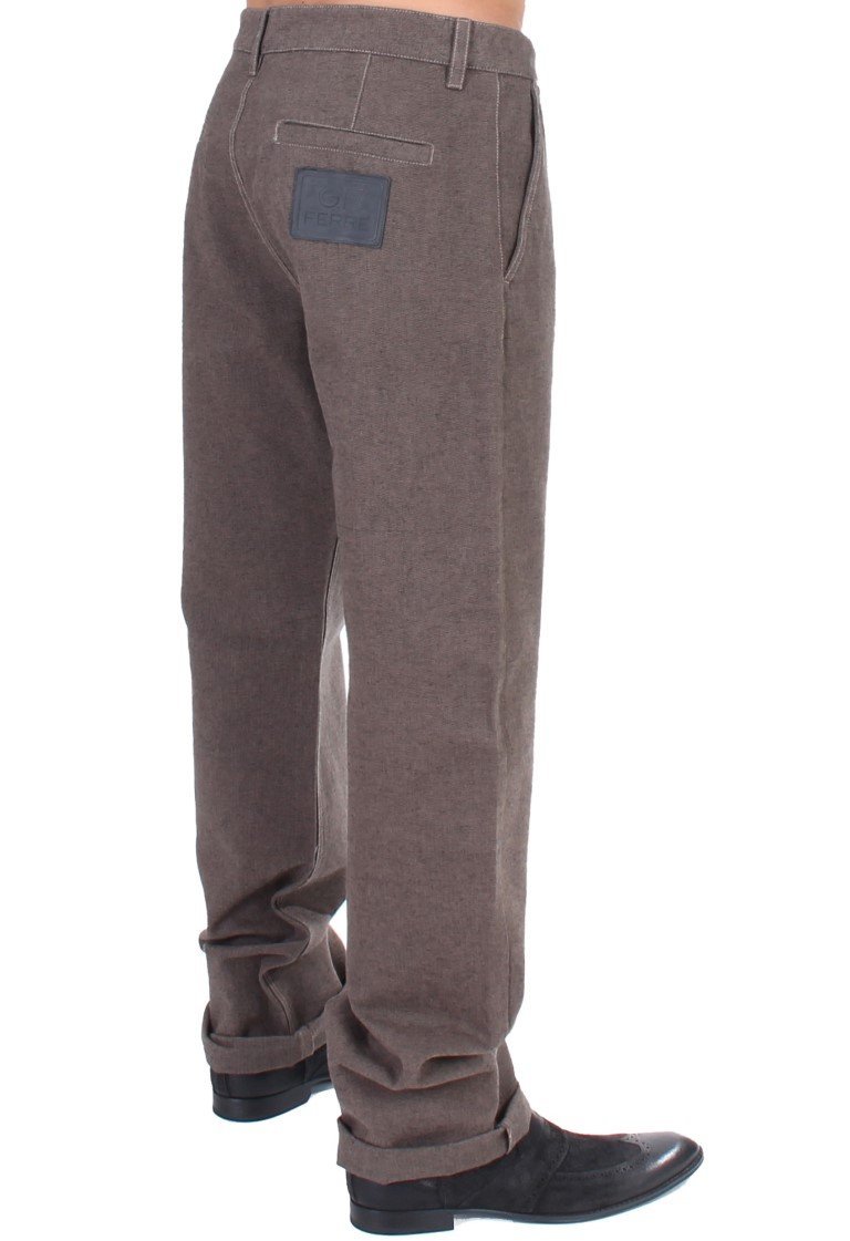 Brown Cotton Regular Fit Casual Pants - Fashion