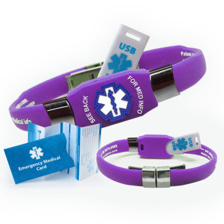 Universal Medical Data - Waterproof elite usb medical alert id bracelet, 2 gb usb - (purple)