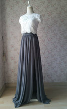Grey Long Chiffon Skirt Outfit Side Slit Chiffon Skirt Plus Size Wedding image 4