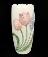 Mary Ann Baker Otagiri Spring Flowers Vase Embossed Tulips Hyacinth 11&quot; - $22.56
