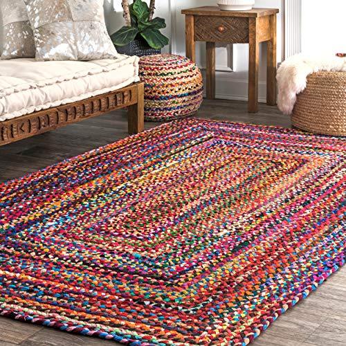 nuLOOM Hand Braided Bohemian Colorful Cotton Area Rug, Multi, 5' x 8