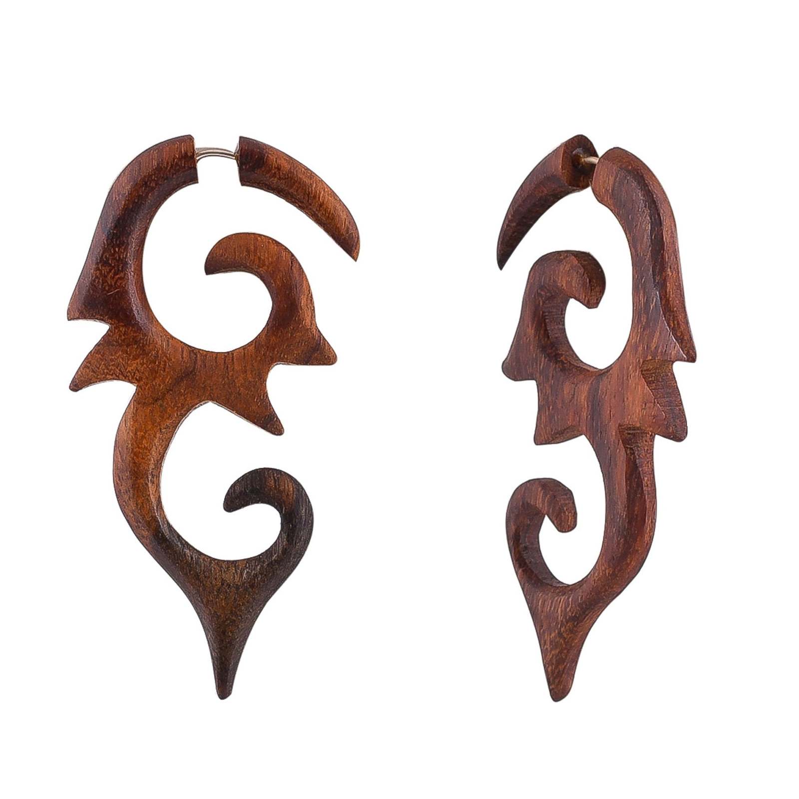 Wooden Carved African Tribal Big Fake Gauge Earrings 2.8