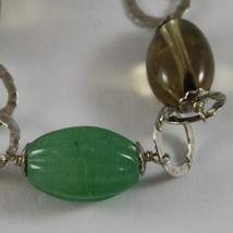 .925 RHODIUM SILVER  BRACELET WITH GREEN AGATE AND QUARTZ image 2