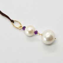 SOLID 18K YELLOW GOLD PENDANT WITH 2 WHITE FW PEARL AND AMETHYST MADE IN ITALY image 4