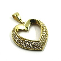 SOLID 18K YELLOW GOLD PENDANT HEART WITH CUBIC ZIRCONIA, 16mm, 0.63 inches image 1