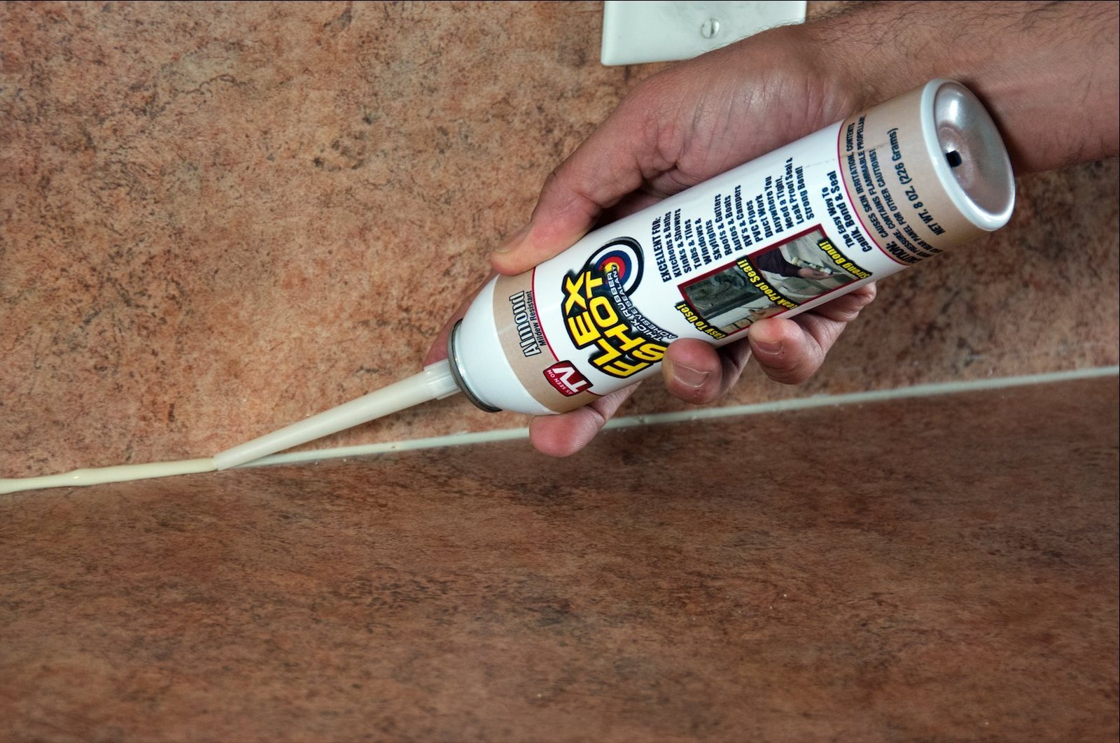 Flex Shot Rubber Adhesive Sealant Caulk, 8oz, Almond (2 Pack)(Mildew Resistant) Caulks & Sealants