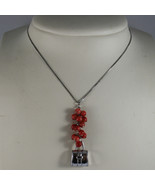 .925 RHODIUM SILVER NECKLACE WITH RED CORAL BAMBOO AND BAG CHARM - $71.20