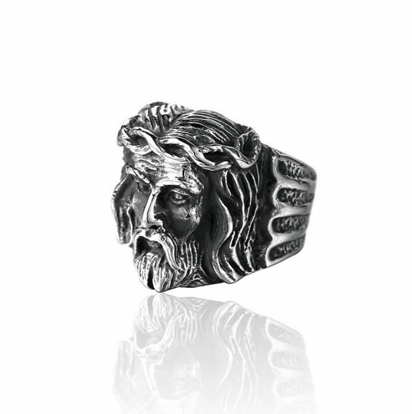 Vintage Gold Silver Jesus Ring Men's & Women's Popular Engraving Stainless Steel