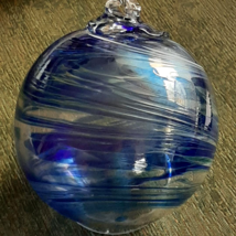 Hanging Glass Ball 4&quot; Diameter Blue &amp; White Swirls #24 (mostly blue) - $17.82