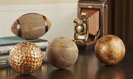 Sports Ball Figurine 4" High Set of 4 Football Golf Basketball Soccer Poly Stone image 2