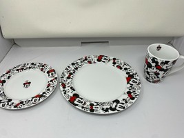 Disney Vintage Mickey & Minnie 3-Piece Ceramic Plate & Mug Set Cer1235 - $48.44