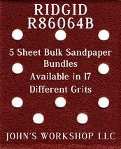 RIDGID R86064B - 1/4 Sheet - 17 Grits - No-Slip - 5 Sandpaper Bulk Bundles - $7.49