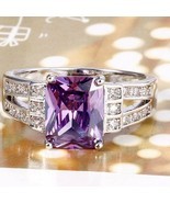 NEW Square-Cut 1.5 carat Amethyst + White Sapphire Ring~925 Sterling Silver~Sz 8 - £33.02 GBP