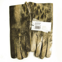 Roberto Cavalli Freedom Leather Animal Print Wolf Silk Lining Gloves size 8 - $148.50
