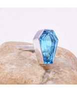 Faceted Swiss Blue Topaz Ring, Coffin Gemstone Ring, 925 Sterling Silver... - $38.00+