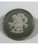 Green Wedgwood Cameo Brooch Sterling Silver Pin JW - $64.30