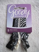 5 Goody Ribbon Elastics Ponytailer Hair Bands No Metal Shiny White Black... - $10.00