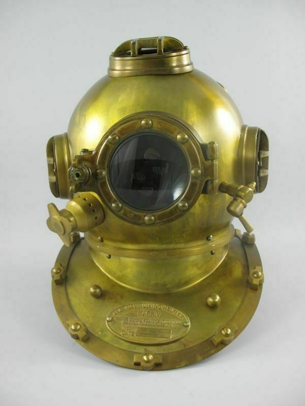 Antique Black Scuba Divers Diving Helmet US Navy Mark V Deep Sea Marine Dive 
