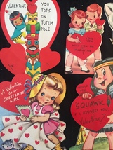 Set of 7 Vintage 50s illustrated Valentine Card Art (Set A) image 2