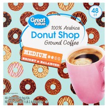 Great Value Donut Shop 100% Arabica Medium Ground Coffee, 0.38 oz, 48 count - $24.00