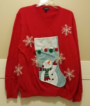 LANDS END Ugly Christmas Sweater Mens Large 42 -44 Womens XL Snowman Snowflakes - $14.99