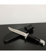 Buck 119 Hunting Knife With Leather Sheath Black Steel Clip Point Full Tang - $70.80