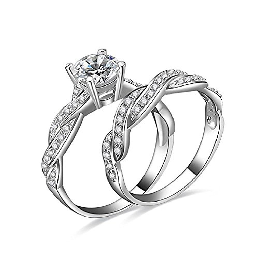 Infinity Lovely Promise Wedding Ring Bridal Set Round CZ Dia 925 Sterling Silver