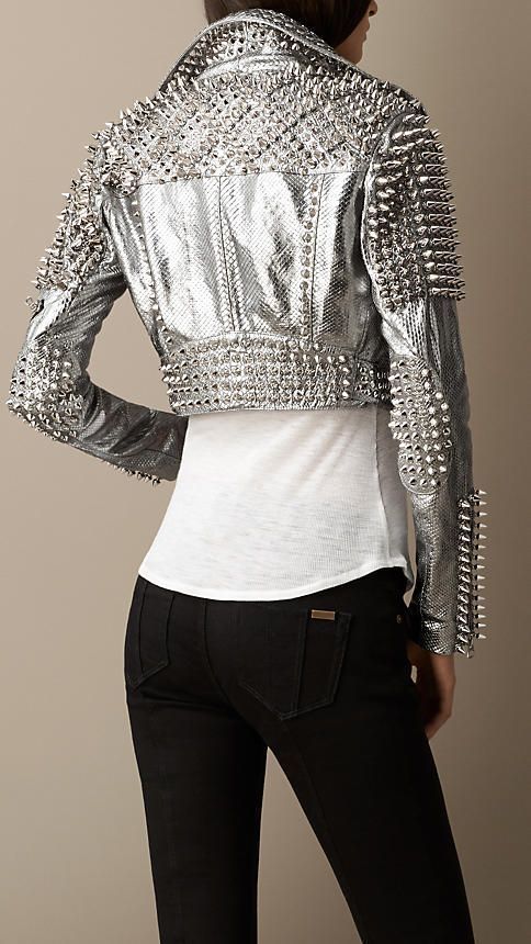 Women's Silver Magnificent Leather Full Spike Studded Handmade Cropped ...