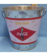 Coca Cola Galvenized Metal  Pail Bucket With Wooden Wood  Handle - $15.04