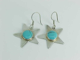 STAR Dangle EARRINGS in STERLING with Natural TURQUOISE Center-1 1/2 inc... - $55.00
