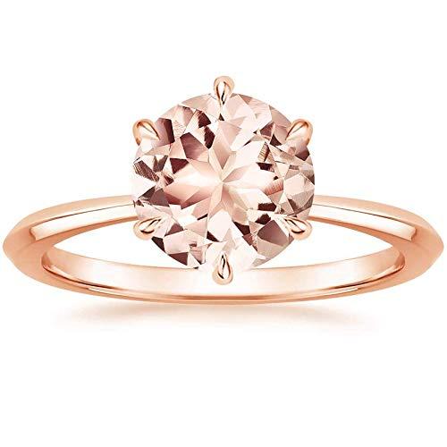 Round Cut 14K Rose Gold Plated 925 Sliver Classic Solitaire Morganite Ring