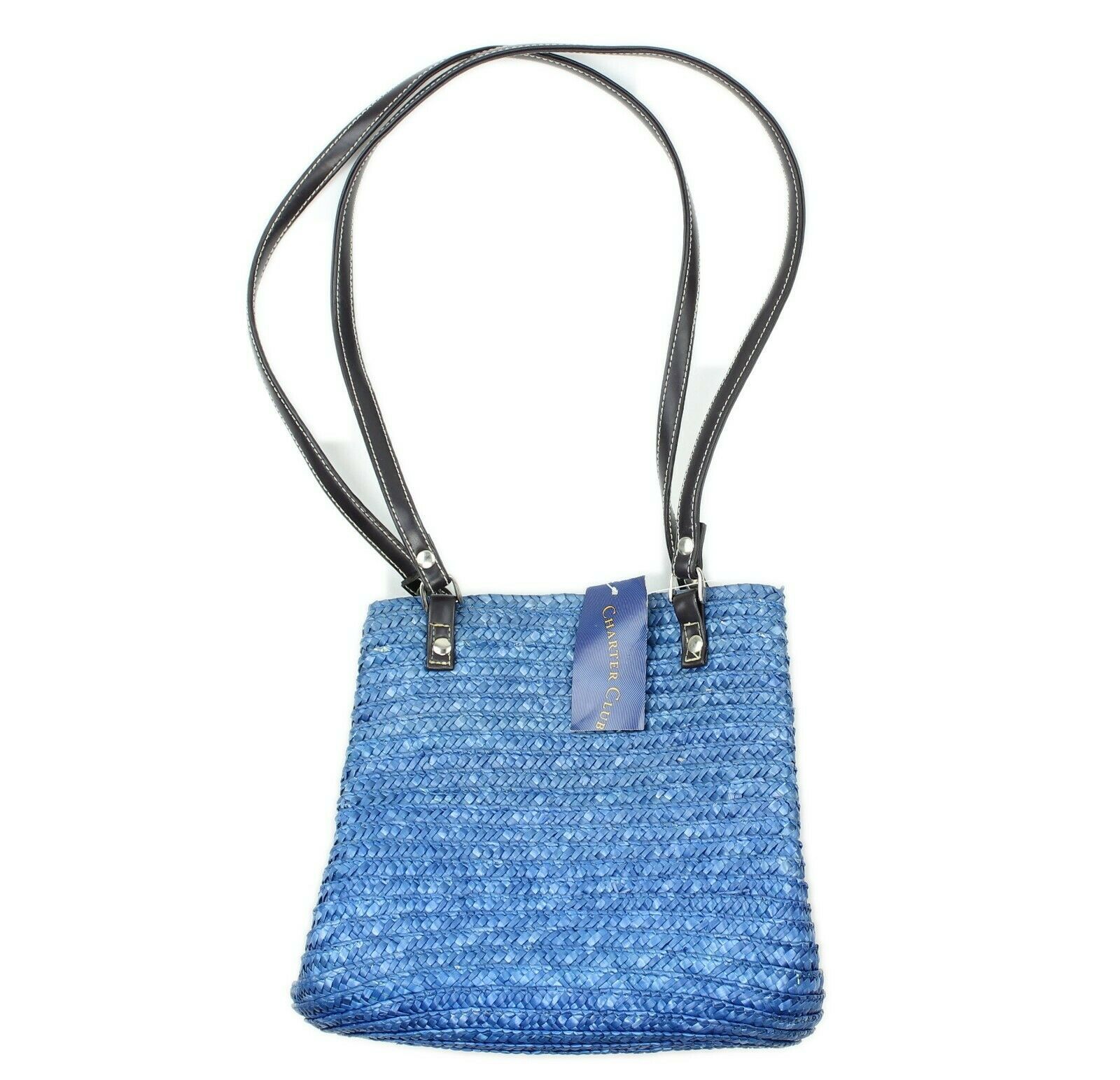 Charter Club Womens Blue Straw Purse Shoulder Bag Pocketbook NWT