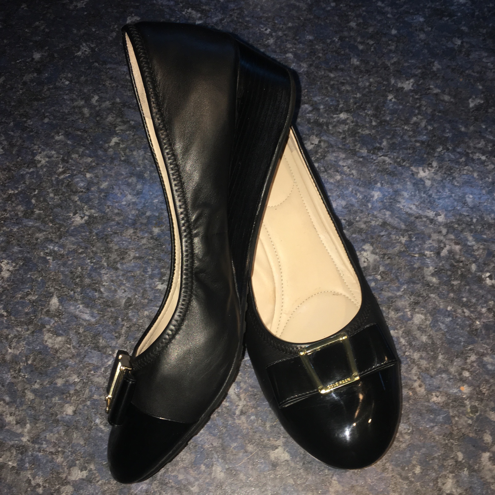 Cole Haan Black Leather EMORY BOW WEDGE Style #W09950, Women Size 9.5b ...