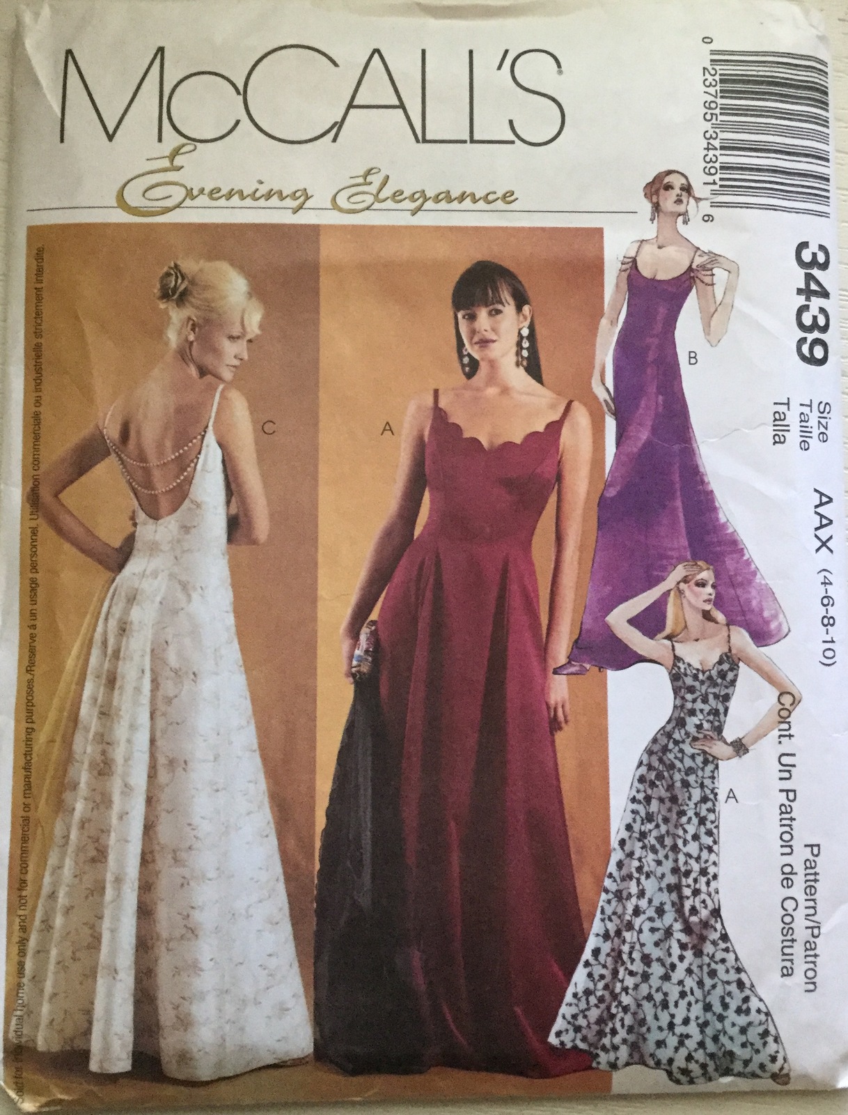 McCall's 3439 Misses' Evening Elegance Lined Long Gowns Size AAX (4-6-8 ...