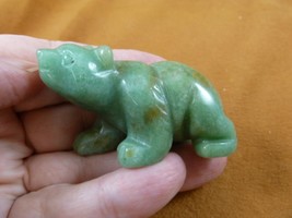 (Y-BEA-WA-734) Green tan BEAR carving FIGURINE gemstone I love bears fig... - $17.53