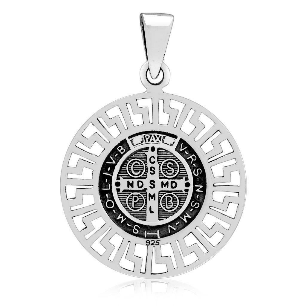Sterling Silver Saint St Benedict Catholic Protection Medal Double